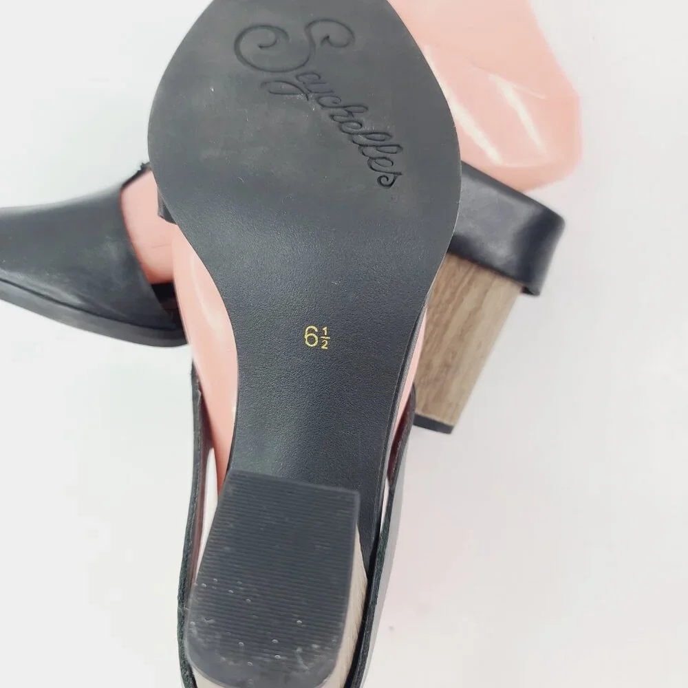 Seychelles Women's Black Detour‎ Leather Block Heel Mules Sandals Size US 6.5